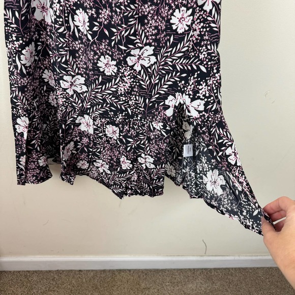 Bobi Black Floral Printed Crepe One Shoulder Ruffle Dress NWT Size Small - Picture 5 of 9